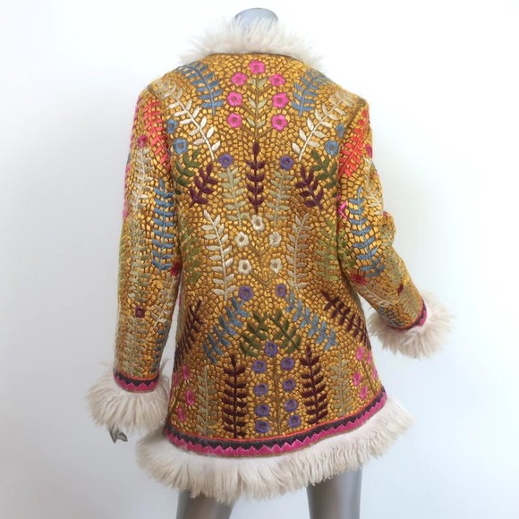 Zimmermann Ladybeetle Embroidered Shearling Jacket Multicolor Leather Size 0 NEW - Picture 4 of 6